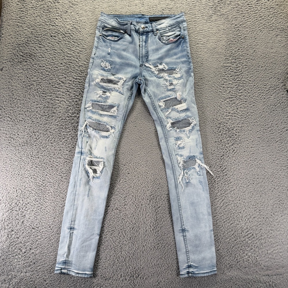 Rockstar RSM 200 Jeans Men's 30x33 Blue Cotton Denim Skinny Leg Biker Distressed